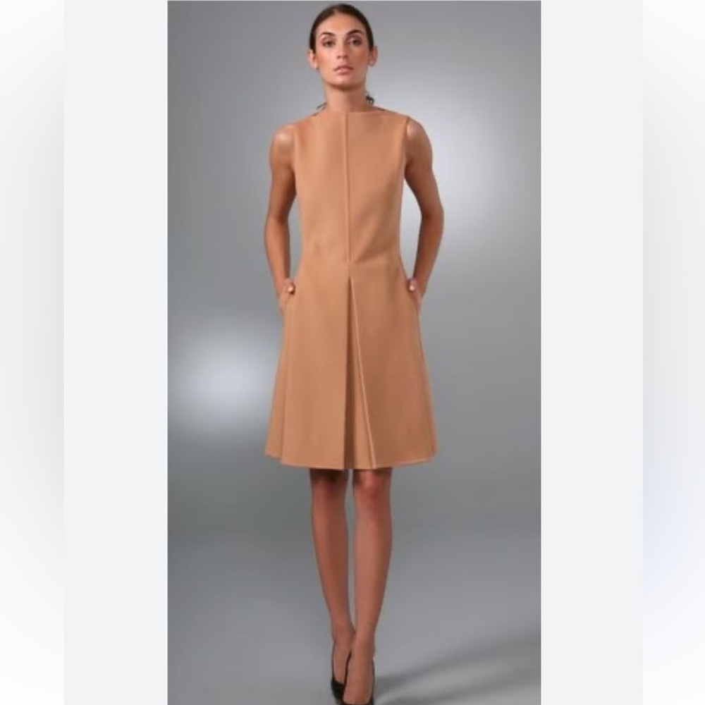 MILLY Elegant Tan Wool Sleeveless Dress
